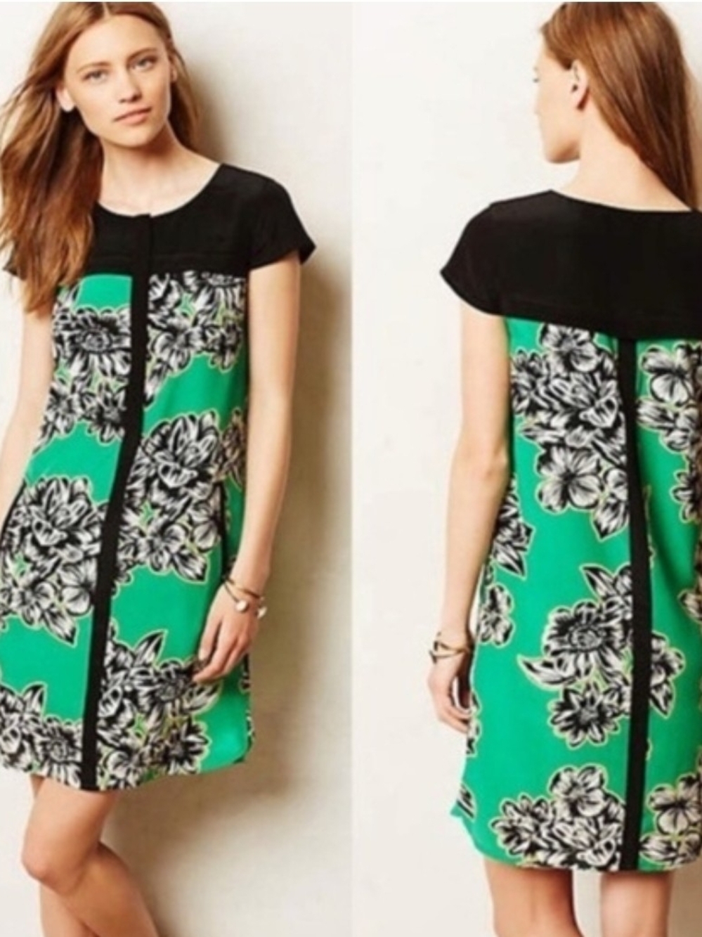 Maeve Black & Emerald Floral Shift Dress